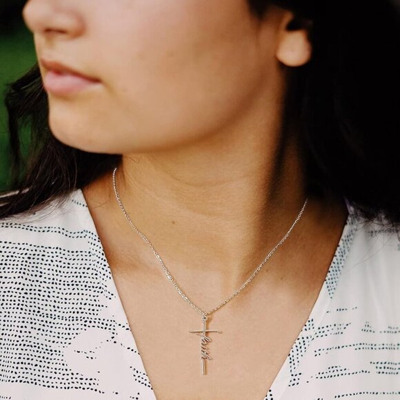Faith Cross Pendant Necklace Women Stainless Steel Inspirational Gift for Mom - Picture 3 of 5